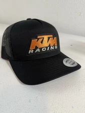 KTM Racing Trucker Hat SnapBack Yupoong Mesh Back Black Hat Heat Pressed Patch