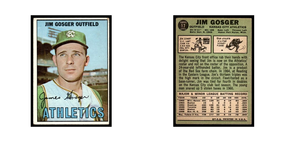 Jim Gosger 1967 Topps (damaged) #17 Kansas City Athletics Baseball Card Poor - Image 3 of 3