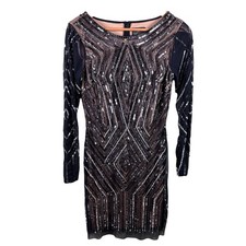Adrianna Papell Women's Size 5 Long Sleeve Beaded Cocktail Evening Sheath Dress