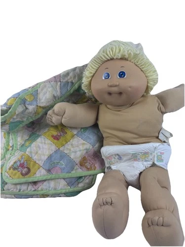 Cabbage Patch Kids Doll Blonde Hair Blue Eyes 1978-1982 With Diaper Bag