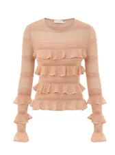 Zimmermann Illustration Frilled Top | Champaigne, Beige, Long Sleeves, Sheer