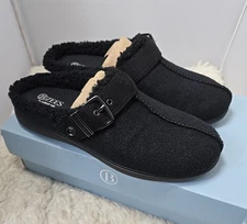 BZees Eternity Cozy Mule Women's 6 M Black Sherpa Top Buckle Slip On New NWB