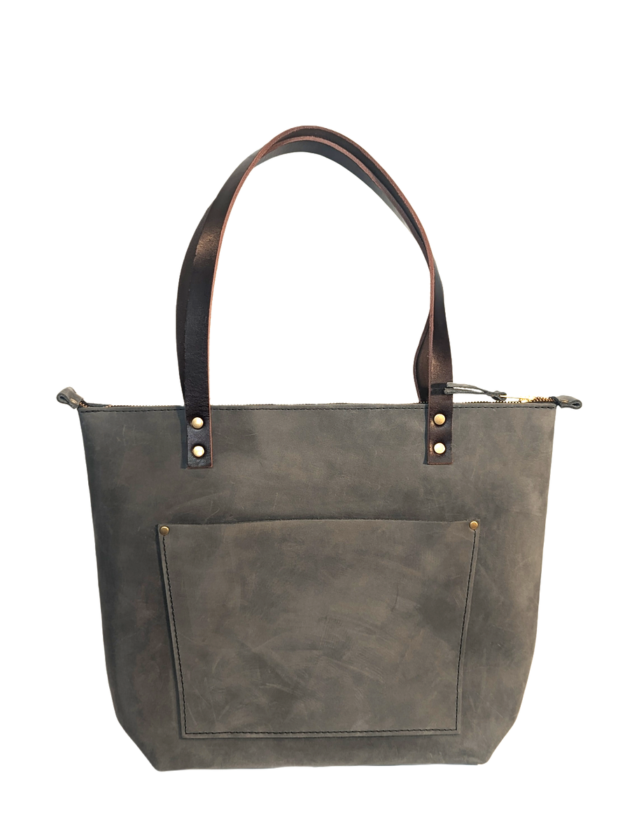 Portland Leather Goods STORM Medium Zip Tote Grizzly Handles | eBay