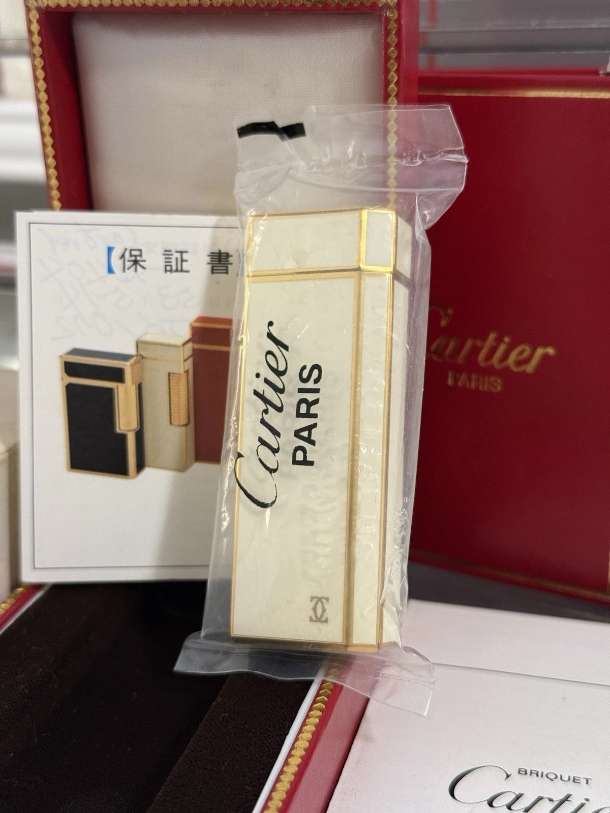 Cartier — Cartier Pentagon White Lacquer Gold Plated Lighter Sealed NOS New