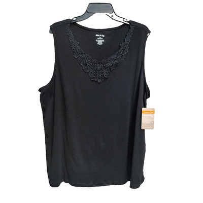 4X 26W-28W 3X WHITE STAG 100% COTTON BLACK LACE TRIM KNIT TANK TOP T-SHIRT NOS