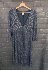 White Stuff Dress blue v neck stretchy comfy boho cottage core fit and flare 12