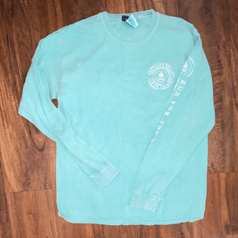 Kentucky Derby 142 Run for the Roses Long Sleeve Shirt Teal White Horse Racing M