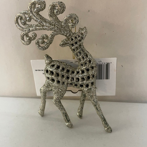 NEW Christmas Holiday 1 Silver Glitter Reindeer Ornament - Picture 1 of 2