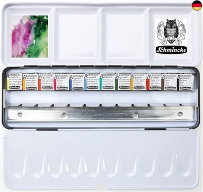 Schmincke Akademie Aquarellfarbe, Akademie Aquarell Malkasten, Metallkasten, 12