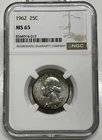 1962 Washington Silver Quarter 25c NGC MS 65 Uncirculated Mint State