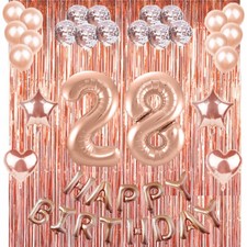 28th Rose Gold Happy Birthday Banner Confetti Balloon Party Decoration Supplies