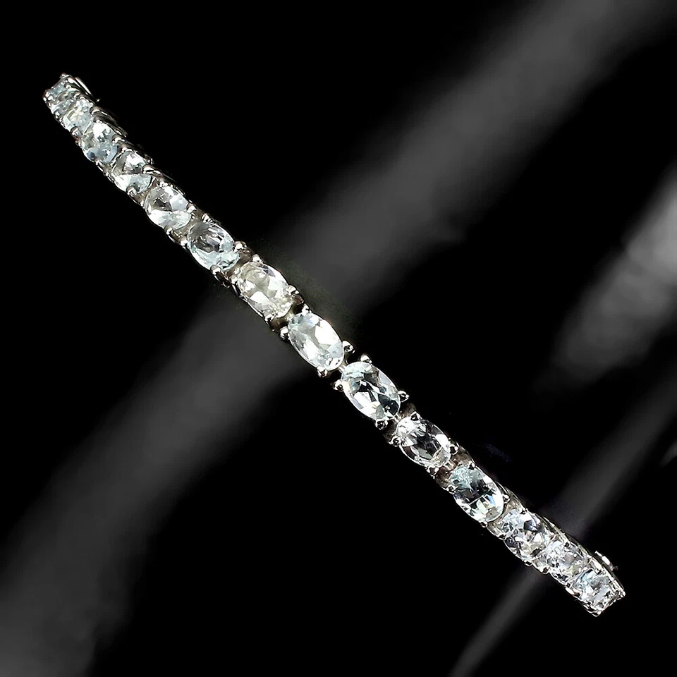 Valentine 925 Silver Bracelet Oval Aquamarine Natural Gemstone Jewelry - Image 2 of 4