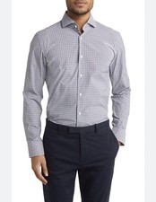 Hugo Boss Men's Jason Slim Fit Blue Check Cotton Dress Shirt 42 161/2