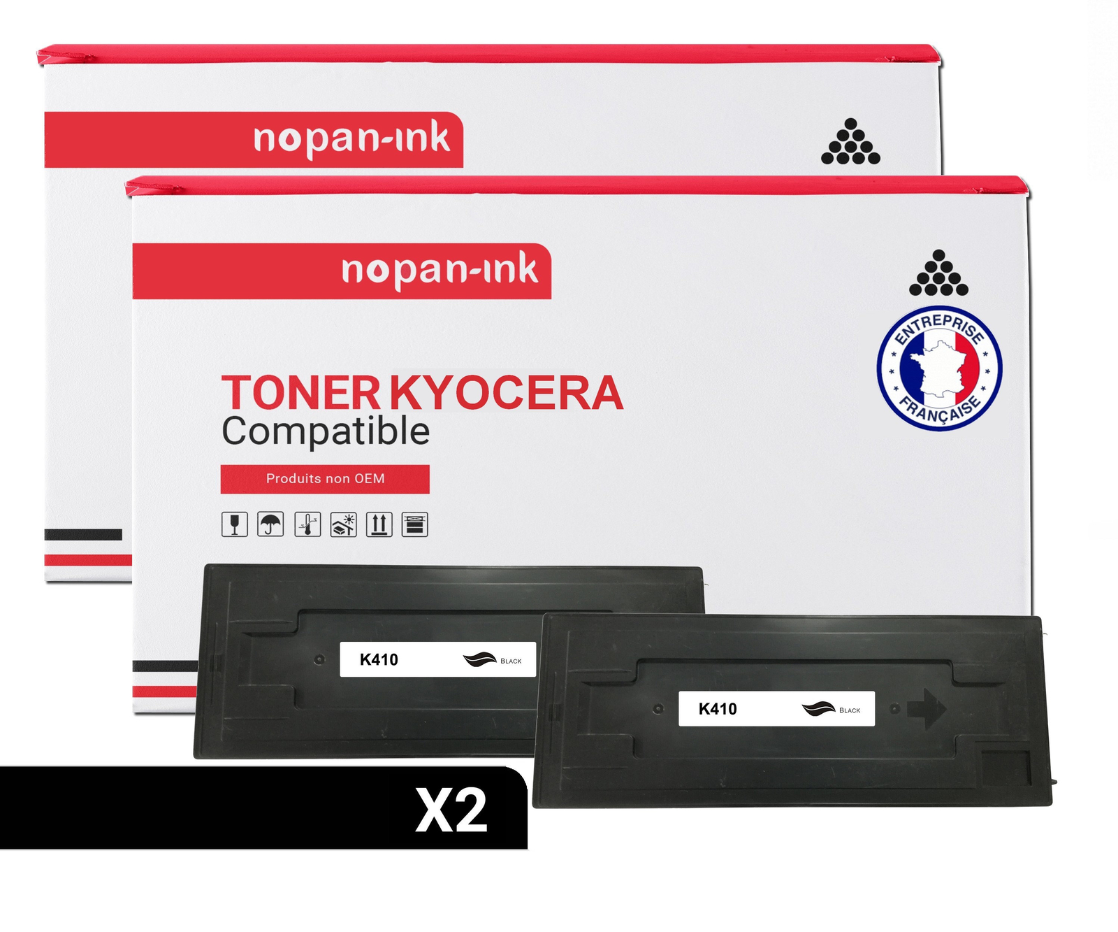 Toner KYOCERA TK410 noir NOPAN-INK lot de 2 idéal pour le secrétariat et la gestion administrative