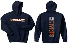 JUST RIDE BRAAAP! NAVY HOODIE SWEAT SHIRT CUSTOM NUMBER PLATE MX MOTOCROSS