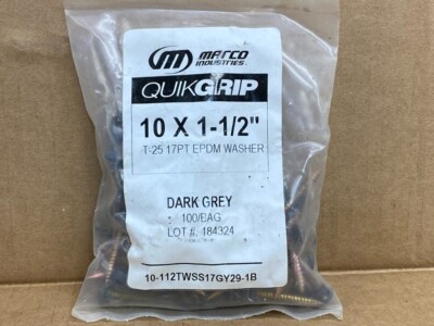 100 T-25 Marco QuikGrip Metal roofing Fasteners 10 x 1-1/2'' dark gray 17PT EPDM