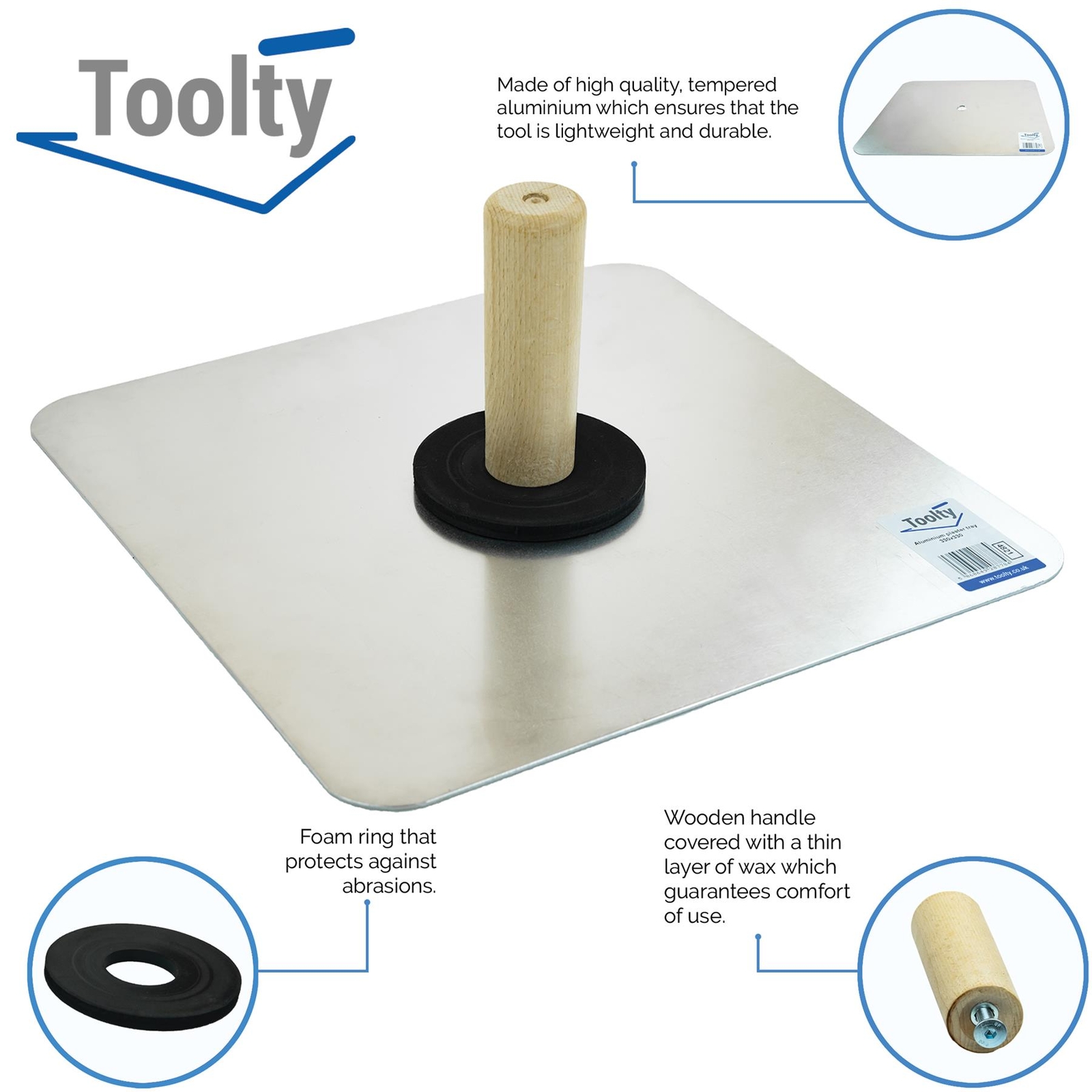 Aluminium Plastering Hawk 330x330mm with Wooden Handle – Toolty DIY Board - Image 3