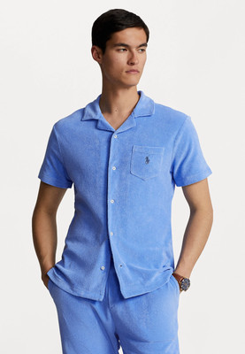 NWT Polo Ralph Lauren Harbor Island Blue TERRY CLOTH Short Sleeve Camp Shirt