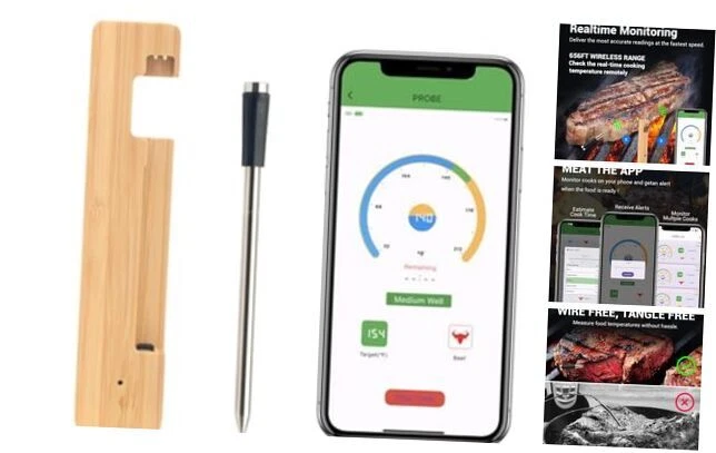 Wireless Meat Thermometer, Long Range Bluetooth 5.2 with Silver / Single Probe