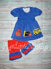 NEW Boutique Back To School Tunic Dress Ruffle Shorts Girls Outfit Set