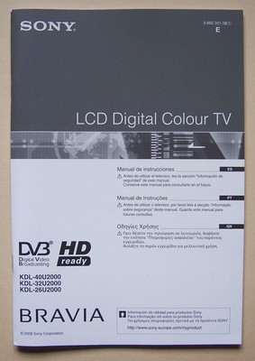 Bedienungsanleitung für LCD TV Sony Bravia KDL-40U2000 ...