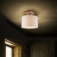 Deckenlampe Textil Deckenleuchte Weiß Holz Esszimmerleuchte Flurlampe 1X E27