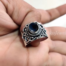 Natural Black Onyx Gemstone 925 Sterling Silver Bohemian Ring Different Jewelry