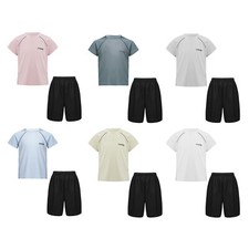 Kids Boys T-shirt And Shorts Set Trim Tracksuit Soccer Top With Bottoms Workout