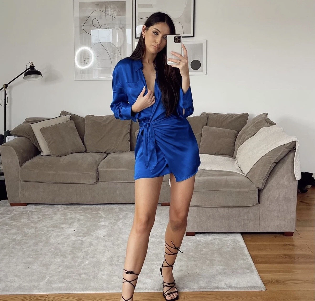 Zara blue satin clearance dress