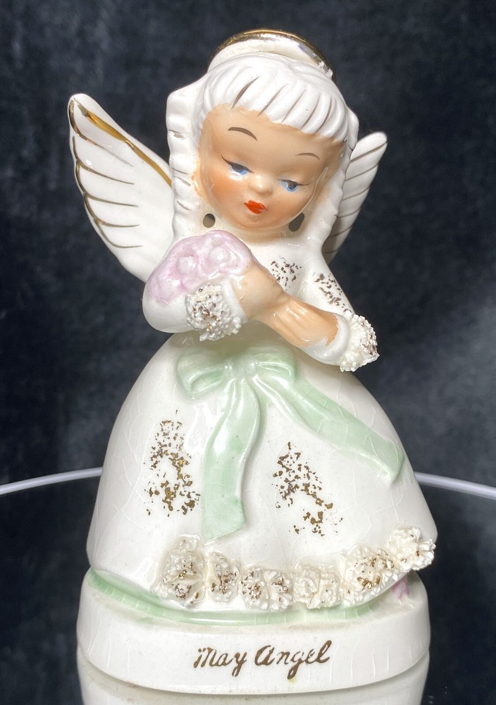 Napco  May Angel Figurine A1365  Spaghetti Trim Birthday Mother's Day Vintage