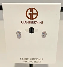 Sterling Silver Stud Cubic Zirconia Stud Earrings by Giani Bernini New On Card