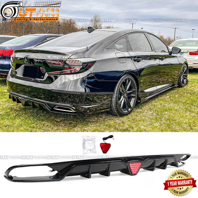 For 2018-2022 Accord Rear Bumper Diffuser W/LED Gloss Black