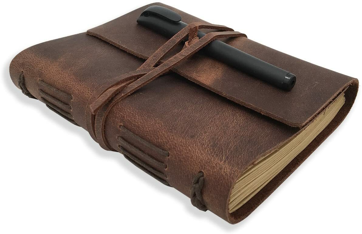 Genuine Leather Bound Journal Writing Notebook for Men - Daily Notepad  