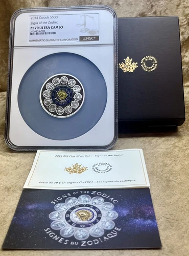 Canada 2024 S$30 Signs Of The Zodiac NGC PF70 Silver 2 Oz Proof .9999 W/COA  Box