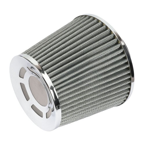 3" 76mm High Flow Inlet Cold Air Intake Cone Replacement Dry Air Filter Silver - Foto 4 di 13