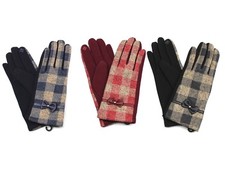 Womens Plaid Gloves with Ribbon Design, Touchscreen Smartphone Etip