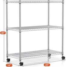 3-Tier Heavy Duty Storage Shelves 750Lb Capacity, 24.02" D x 13.78" W x 29.92...