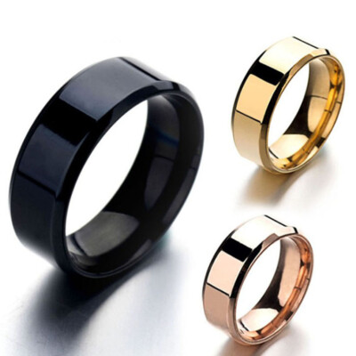 8Mm Edelstahl Männer Frauen Hochzeit Verlobung Schwarz Vergoldet Ring &  