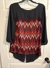 I.N. Studio Blouse Women's M 3/4 Sleeve Career Abstract Top Shirt