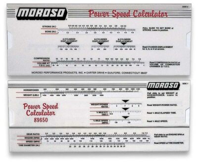 moroページ Moroso 89650 Power-Speed Calculator Slide Rule - HP, 1/4 Mile MPH