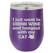 Stemless Wine Tumbler Coffee Travel Mug Glass Drink Wine And Hang Out With Cat