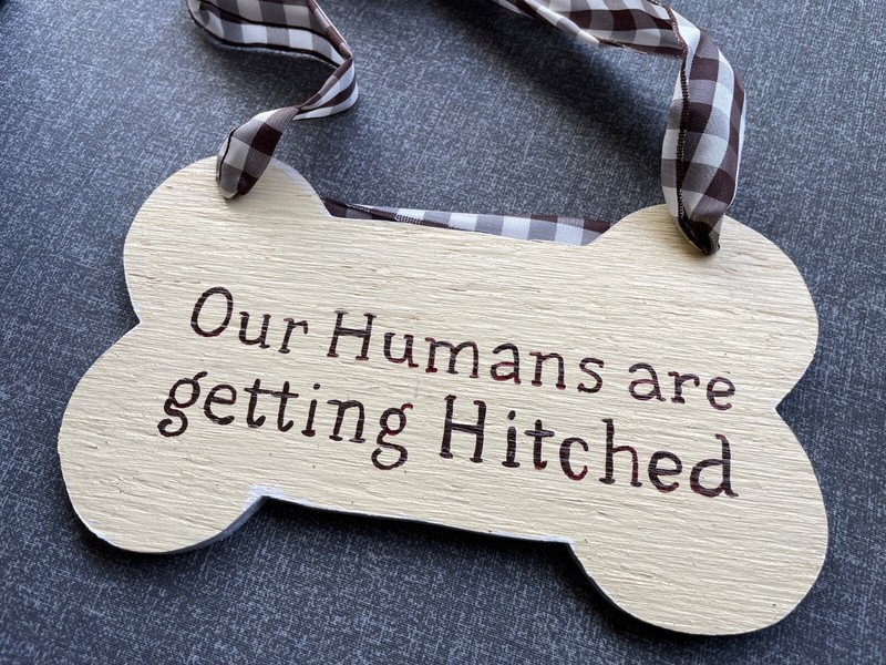 Wedding Doggie Sign "Our Humans are Getting Hitched" Ivory for Medium/Large Dog