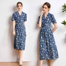 vestito abito donna cintura morbido lungo jeans denim blu longuette GIPSY 17415