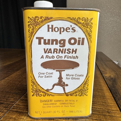Vtg Hope's Tung Oil Varnish Rub on Finish 1- Quart  *26 Oz Remaining*