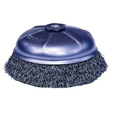 Crimped Wire Cup Brush, 6 in dia, 5/8-11 UNC Arbor, 0.02 in Steel Wire Weiler