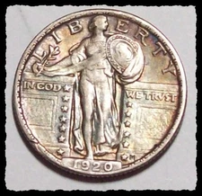 1920-P Standing LIBERTY QUARTER  Remaining Original Luster Nice  AU+  #3D49 .900