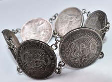 Pulsera Moneda Perú Plata 1/5 Sol Rara 1917 Fecha Clave .900 Plata Joyería Vintage