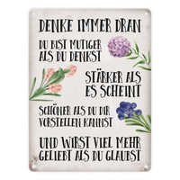 Du Bist Mutig, Stark Und SchöN Metallschild Mit Blumen Motiv Motivation Liebe