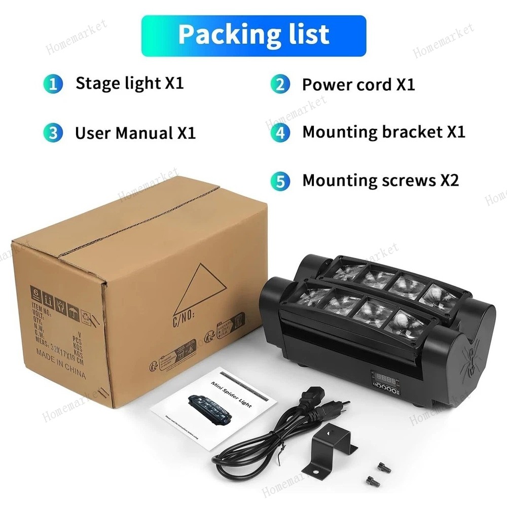 8 LED Spider Moving Head LED Stage Lighting Beam DJ Light DMX Disco Party Show