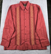 Guayabera Maroon Long Sleeve Made in Mexico Linen Size 2XL 42